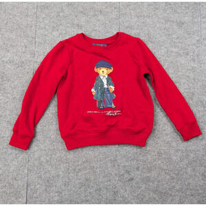 Polo Ralph Lauren Sweatshirt Girls 6 Red Bear Preppy Retro Classic Puff Sleeve